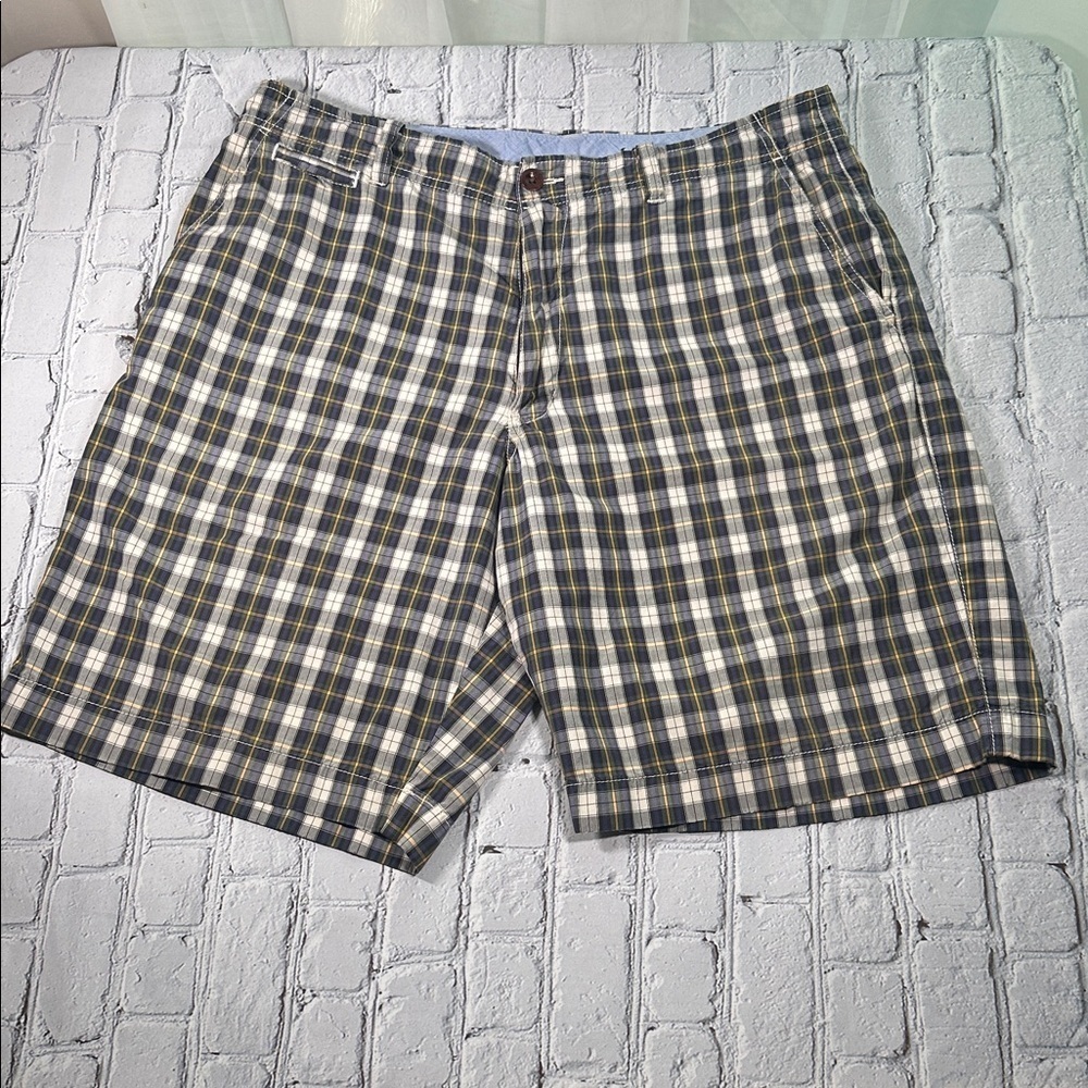 JCrew Patched Plaid Field Chino Shorts Flat Front Mens Size 36 w schoolboy style